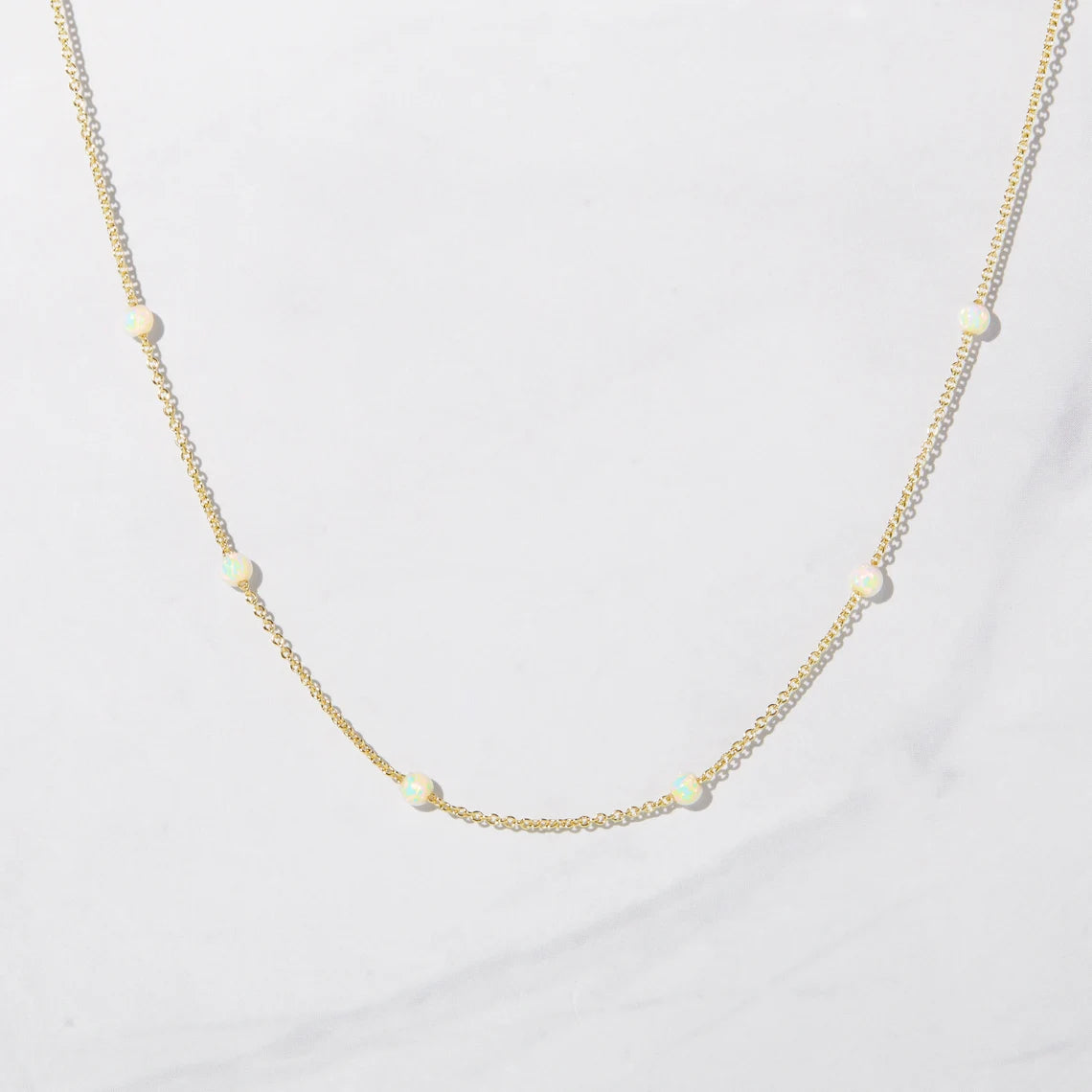 Minimalist Round Cut Opal Gemstone Necklace For Her -October Birthstone