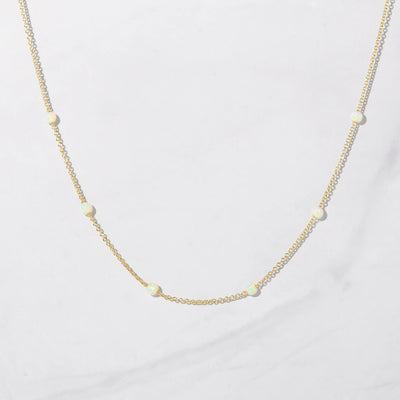 Minimalist Round Cut Opal Gemstone Necklace For Her -October Birthstone