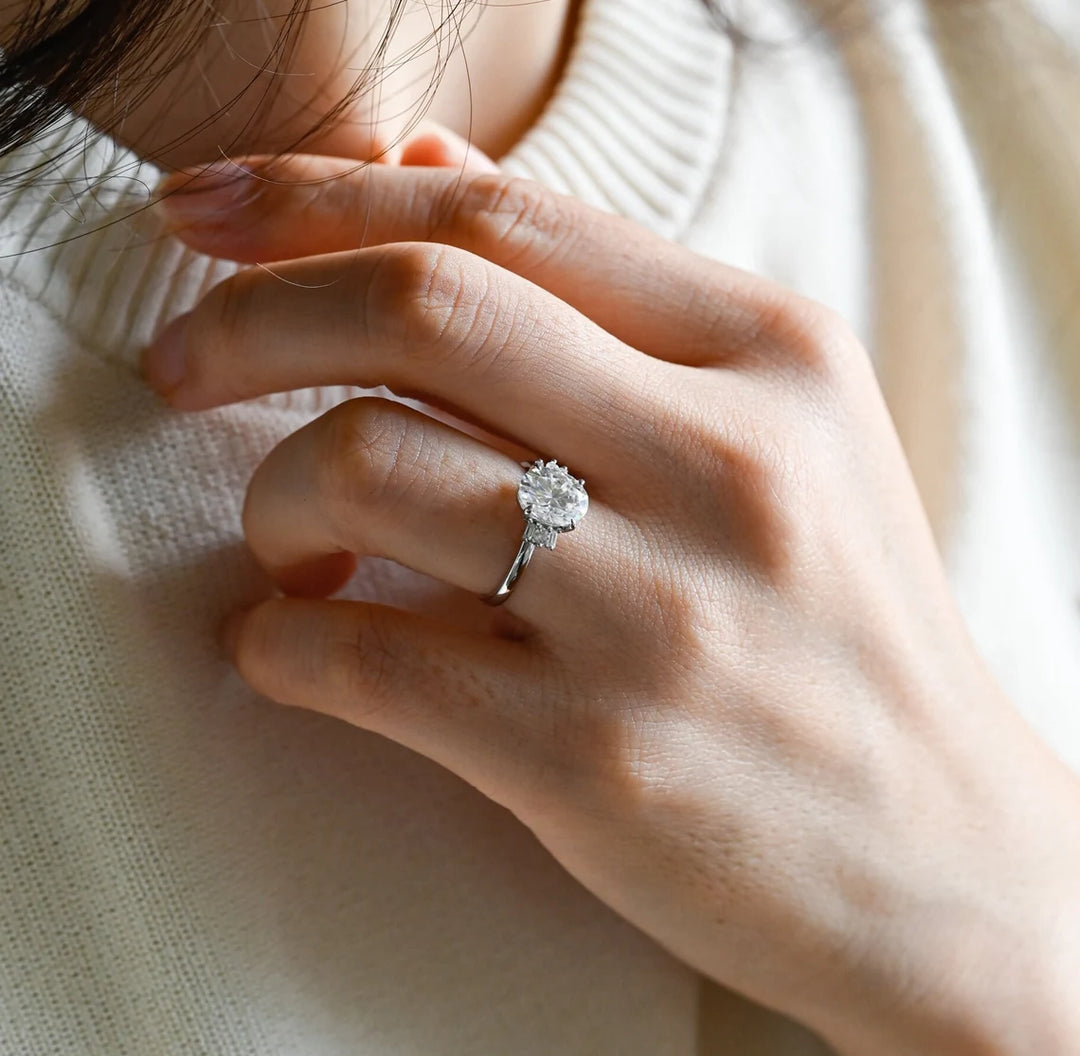 1.50 CT Oval Cut Cluster Diamond Moissanite Engagement Ring