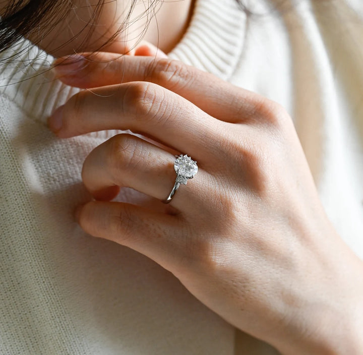 1.50 CT Oval Cut Cluster Diamond Moissanite Engagement Ring