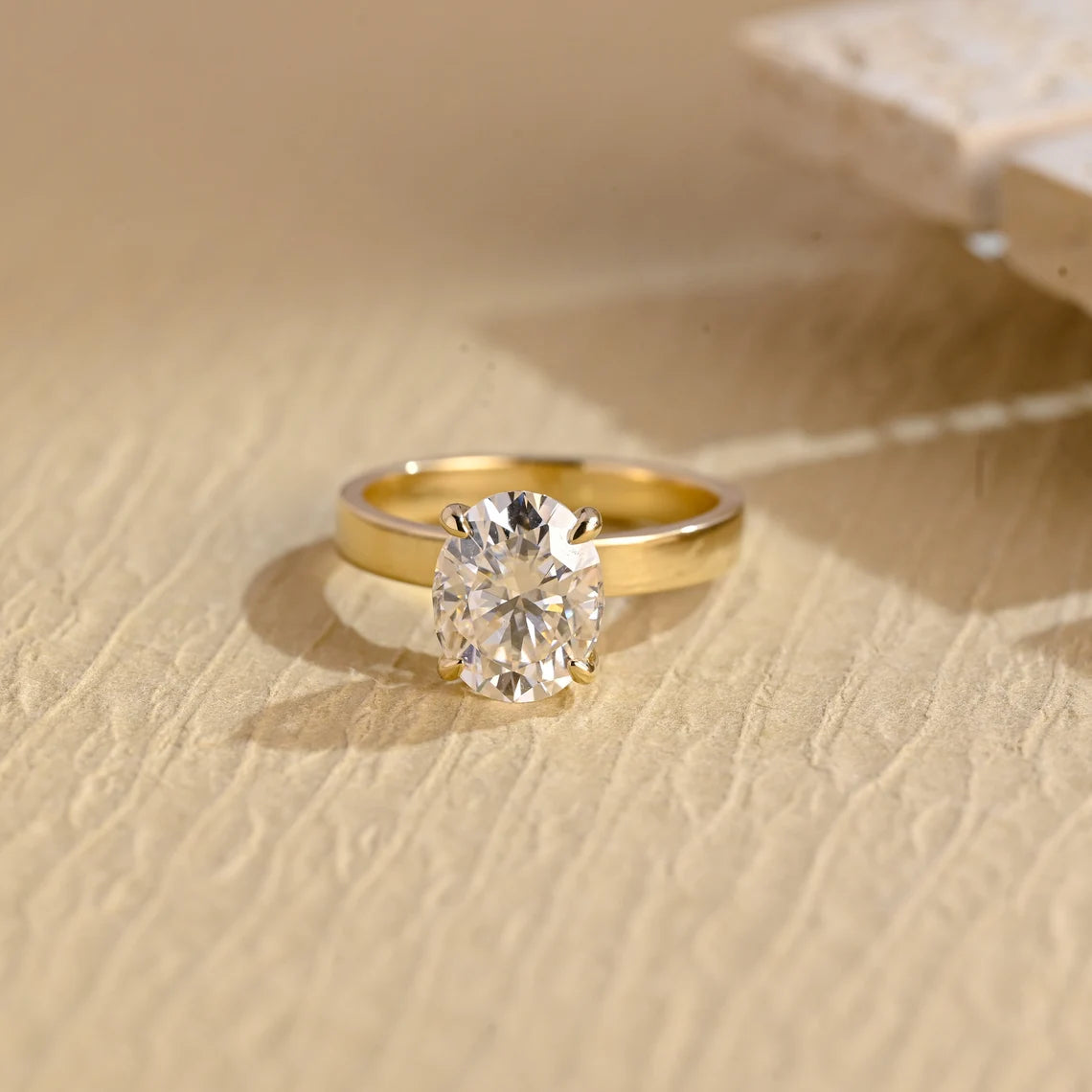 2.0CT Oval Cut Wide Band Solitaire Moissanite Engagement Ring