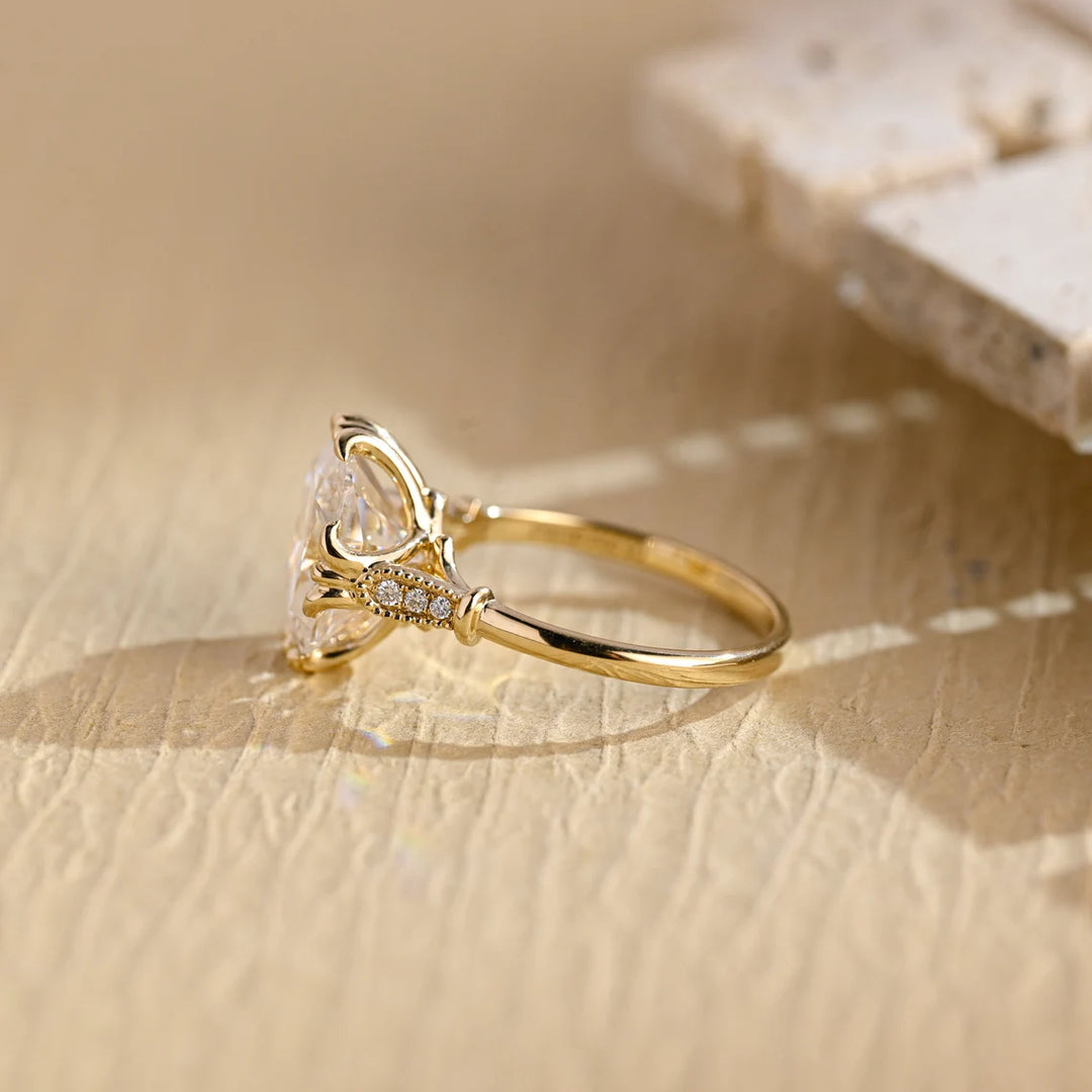 3.0CT Elongated Cushion Cut Cluster Diamond Moissanite Engagement Ring