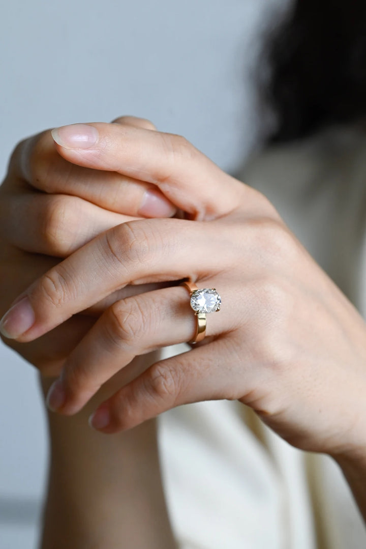 2.0CT Oval Cut Wide Band Solitaire Moissanite Engagement Ring