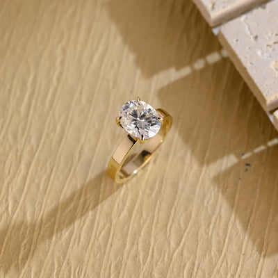 2.0CT Oval Cut Wide Band Solitaire Moissanite Engagement Ring