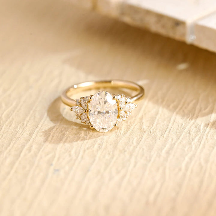 3.0 CT Oval Cut Cluster Diamond Moissanite Engagement Ring