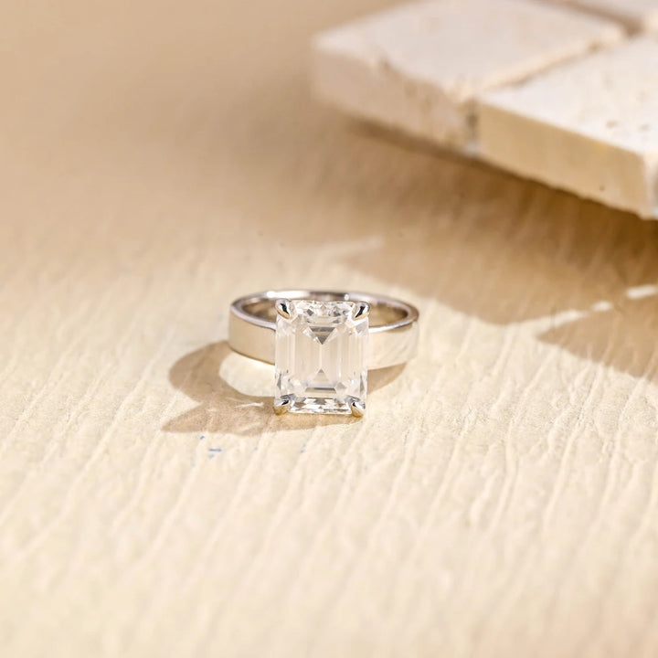 2.50 CT Emerald Cut Diamond Wide Solitaire Moissanite Engagement Ring