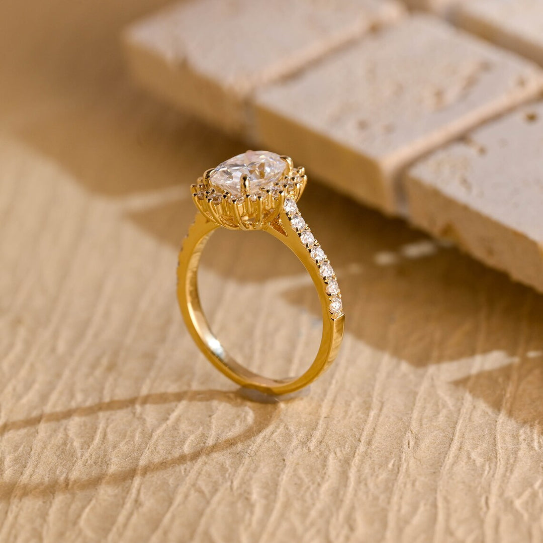 1.50CT Oval Cut Halo Pave Setting Moissanite Engagement Ring