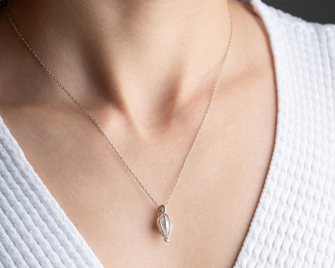 Dainty Gold Pearl Cage Necklace -June Birthstone Necklace