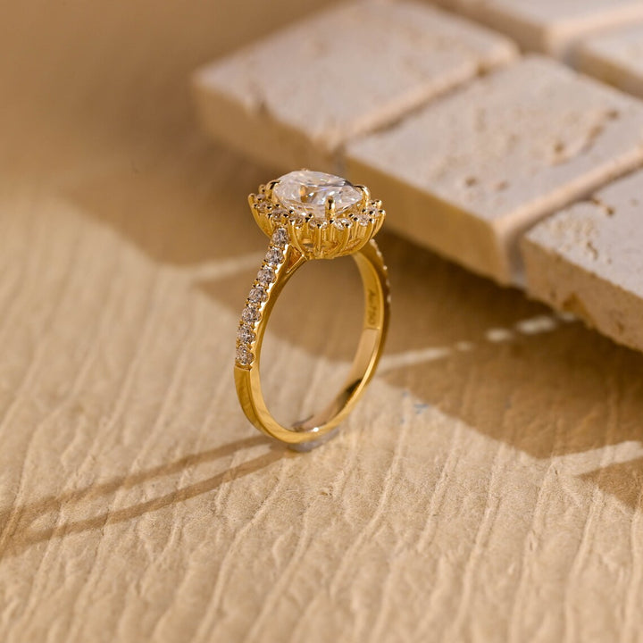1.50CT Oval Cut Halo Pave Setting Moissanite Engagement Ring