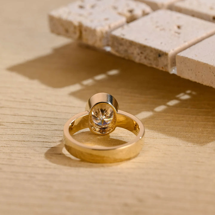 1.0 CT Oval Cut Bezel Setting Solitaire Moissanite Engagement Ring