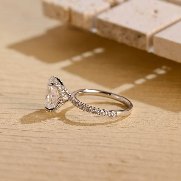 3.0 CT Oval Cut Pave Setting Moissanite Engagement Ring