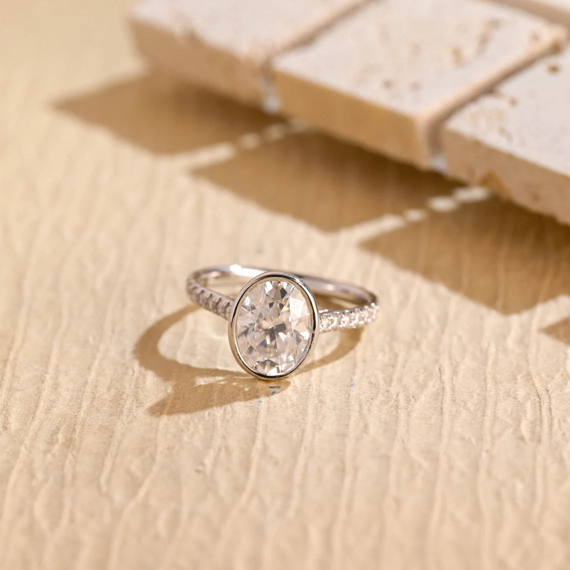 1.50 CT Oval Cut Bezel Pave Setting Moissanite Engagement Ring