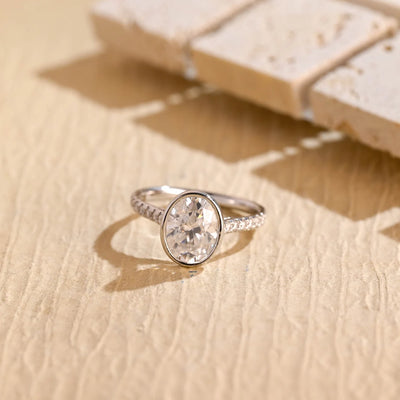 1.50 CT Oval Cut Bezel Pave Setting Moissanite Engagement Ring