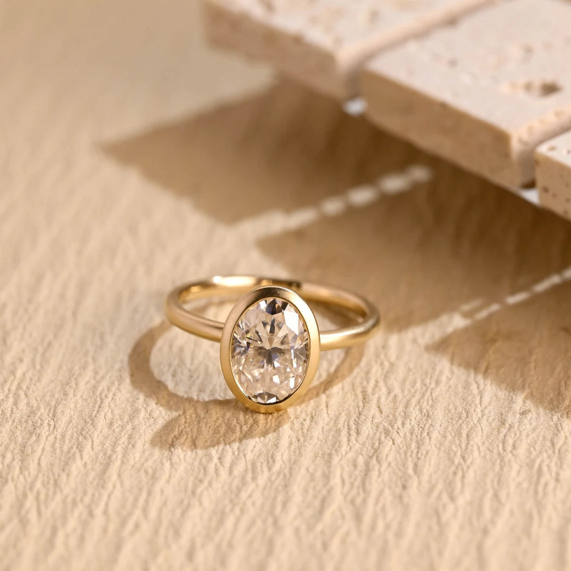 2.0 CT Oval Cut Bezel Setting Solitaire Moissanite Engagement Ring