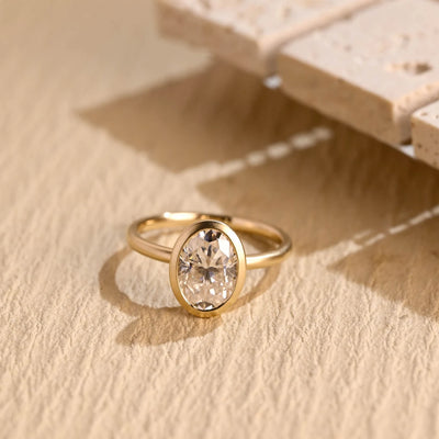 2.0 CT Oval Cut Bezel Setting Solitaire Moissanite Engagement Ring