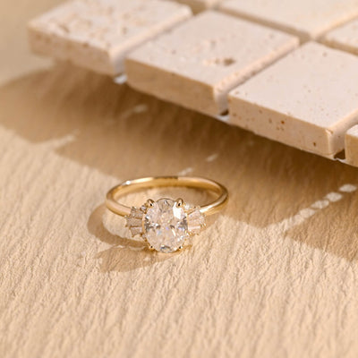 1.50 CT Oval Cut Cluster Diamond Moissanite Engagement Ring