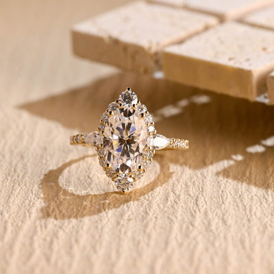 1.0 CT Oval Cut Cluster Diamond Moissanite Engagement Ring