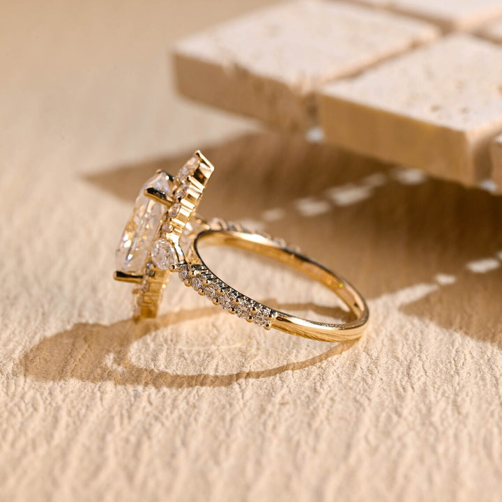 1.0 CT Oval Cut Cluster Diamond Moissanite Engagement Ring