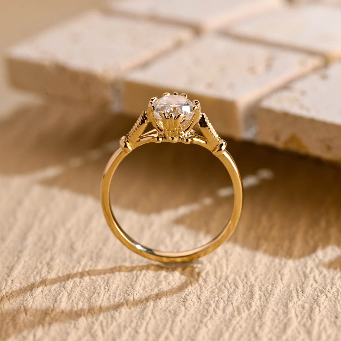 1.0CT Oval Cut Vintage Cluster Moissanite Engagement Ring