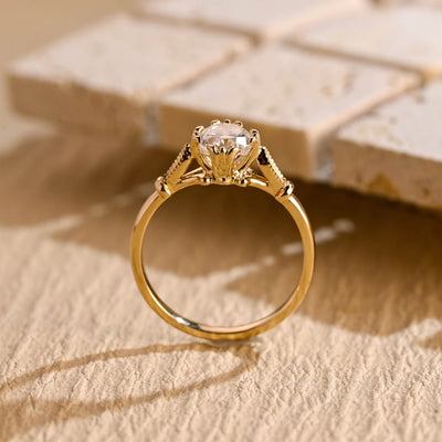 1.0CT Oval Cut Vintage Cluster Moissanite Engagement Ring