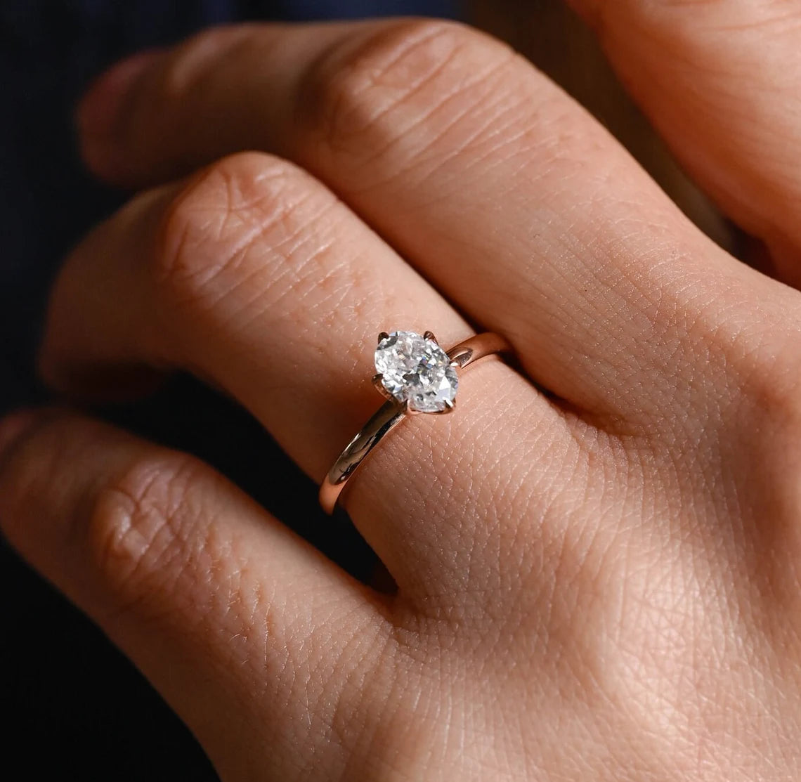 1.0CT Oval Diamond Solitaire Moissanite Engagement Ring