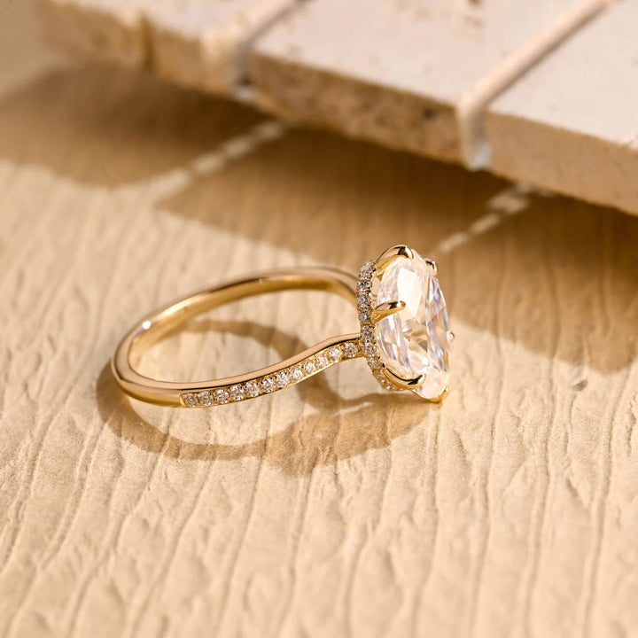3.50 CT Oval Cut Hidden Halo Moissanite Engagement Ring