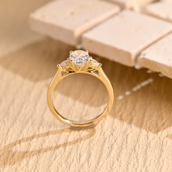 1.0 CT Oval Cut Three Stone Moissanite Engagement Ring
