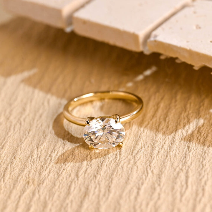 2.0 CT East West Oval Cut Solitaire Moissanite Engagement Ring