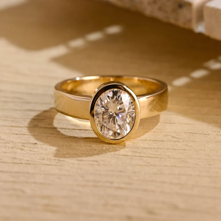 1.0 CT Oval Cut Bezel Setting Solitaire Moissanite Engagement Ring