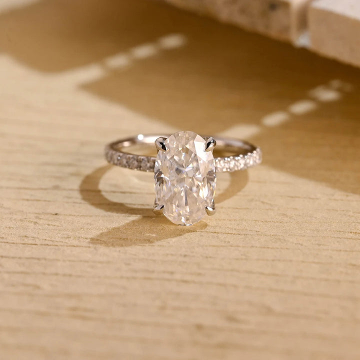3.0 CT Oval Cut Pave Setting Moissanite Engagement Ring
