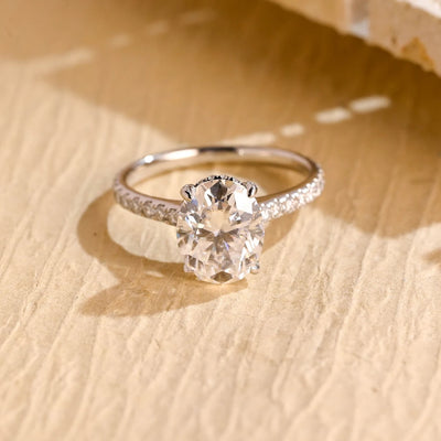 1.0 CT Oval Cut Hidden Halo Moissanite Engagement Ring