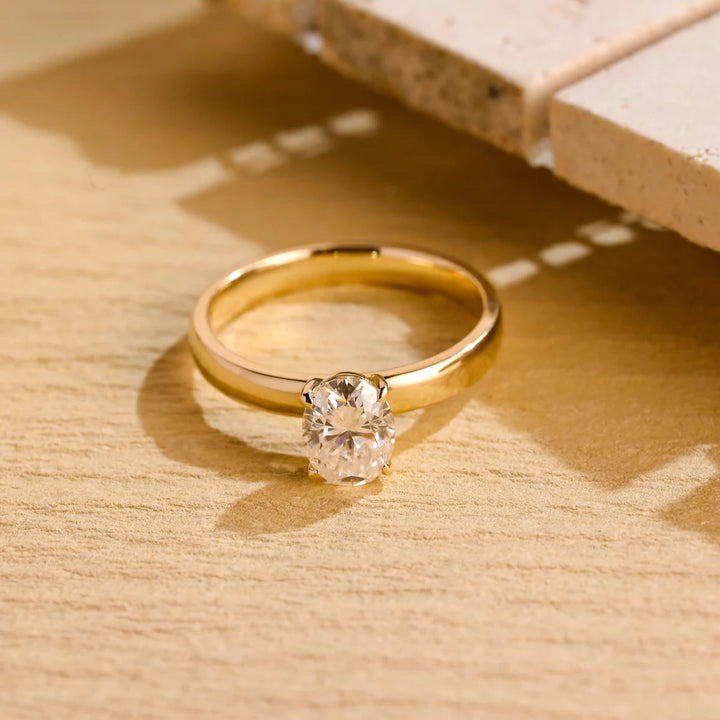 1.0 CT Oval Cut Wide Band Solitaire Moissanite Engagement Ring