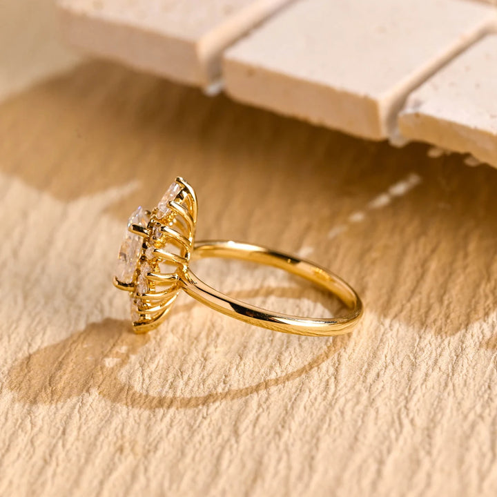 2.0 CT Oval Cut Cluster Diamond Moissanite Engagement Ring