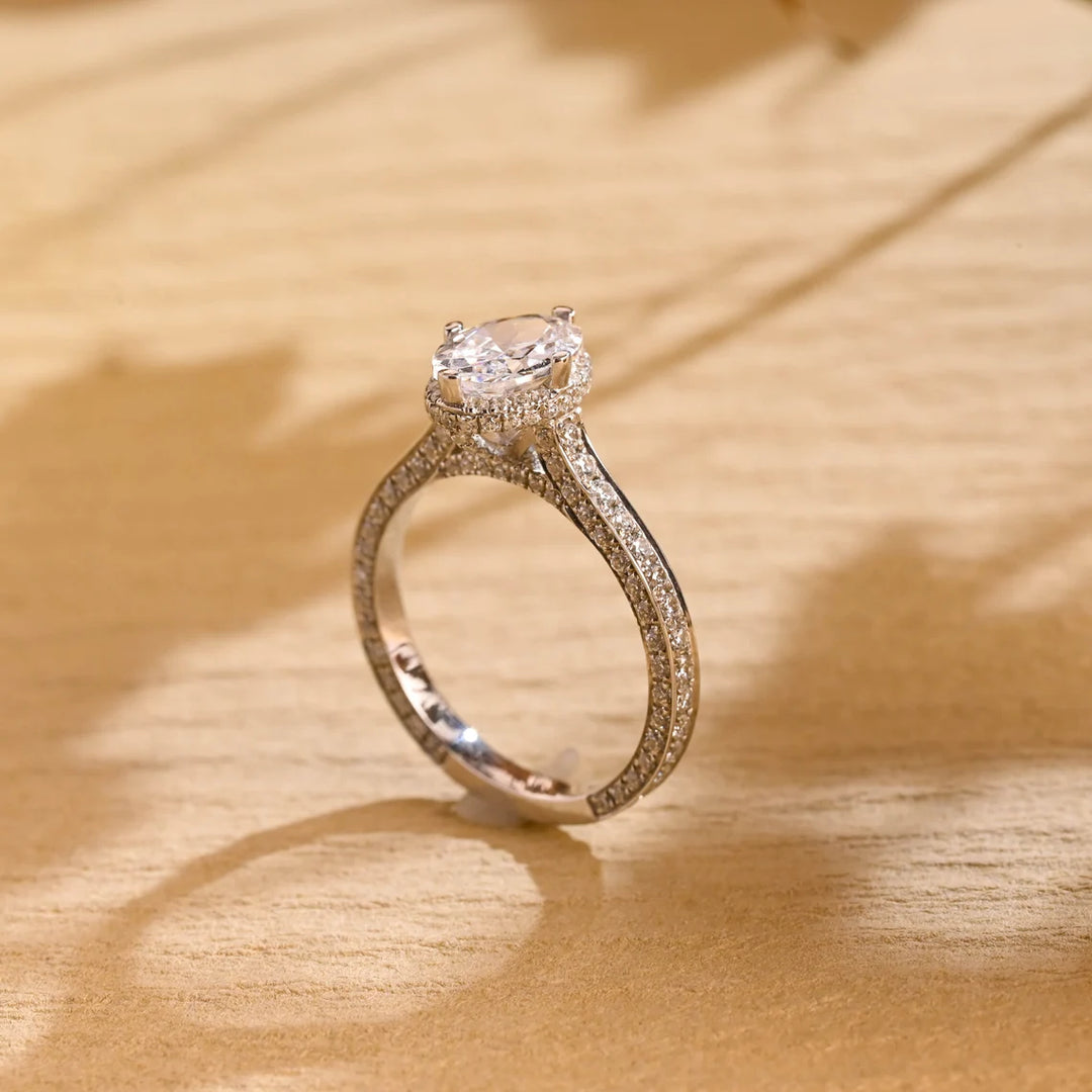 1.0 CT Oval Cut Three Side Pave Setting Moissanite Engagement Ring