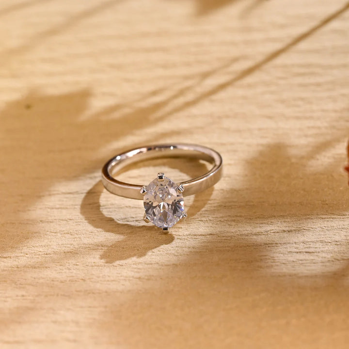 1.0 CT Oval Cut Wide Band Solitaire Moissanite Engagement Ring