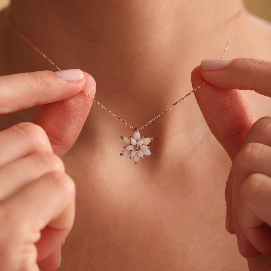 Pear Cut Floral Opal Gemstone Necklace For Her -October Birthstone