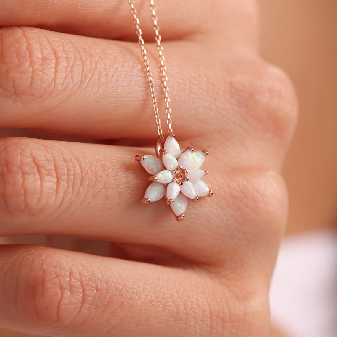 Pear Cut Floral Opal Gemstone Necklace For Her -October Birthstone
