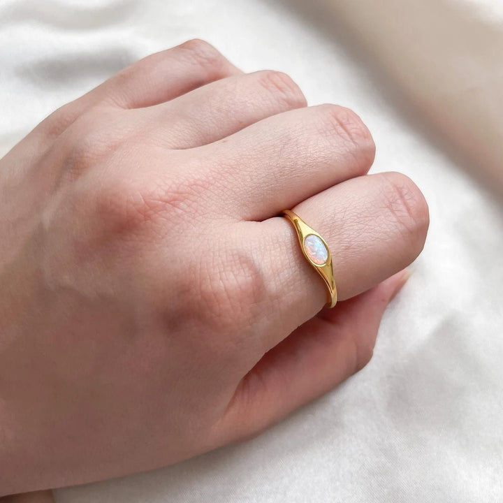 Oval Cut Opal Gemstone Statement Engagement Ring -October Birthstone