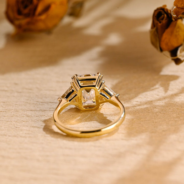 3.50 CT Emerald Cut Three Stone Moissanite Engagement Ring