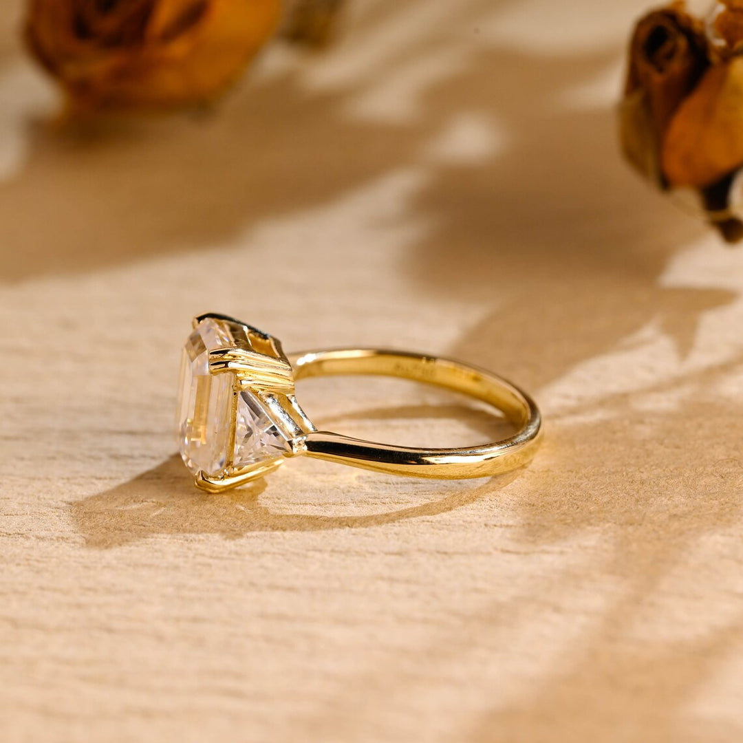 3.50 CT Emerald Cut Three Stone Moissanite Engagement Ring