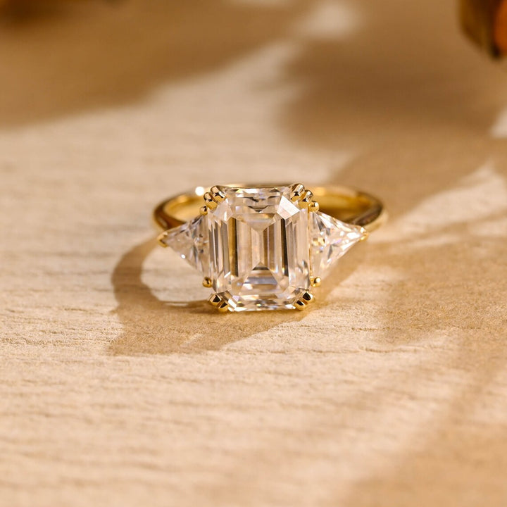 3.50 CT Emerald Cut Three Stone Moissanite Engagement Ring