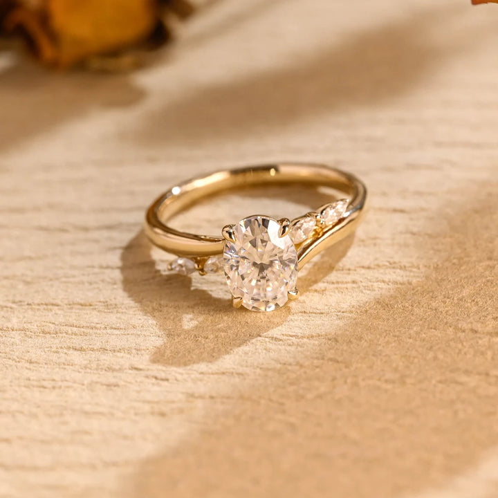 1.0 CT Oval Cut Cluster Diamond Moissanite Engagement Ring