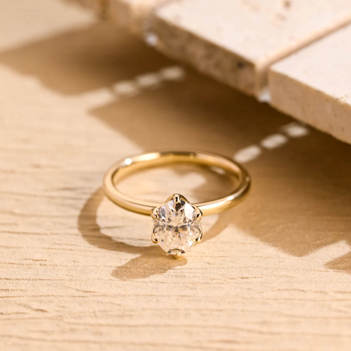 1.0CT Oval Diamond Solitaire Moissanite Engagement Ring