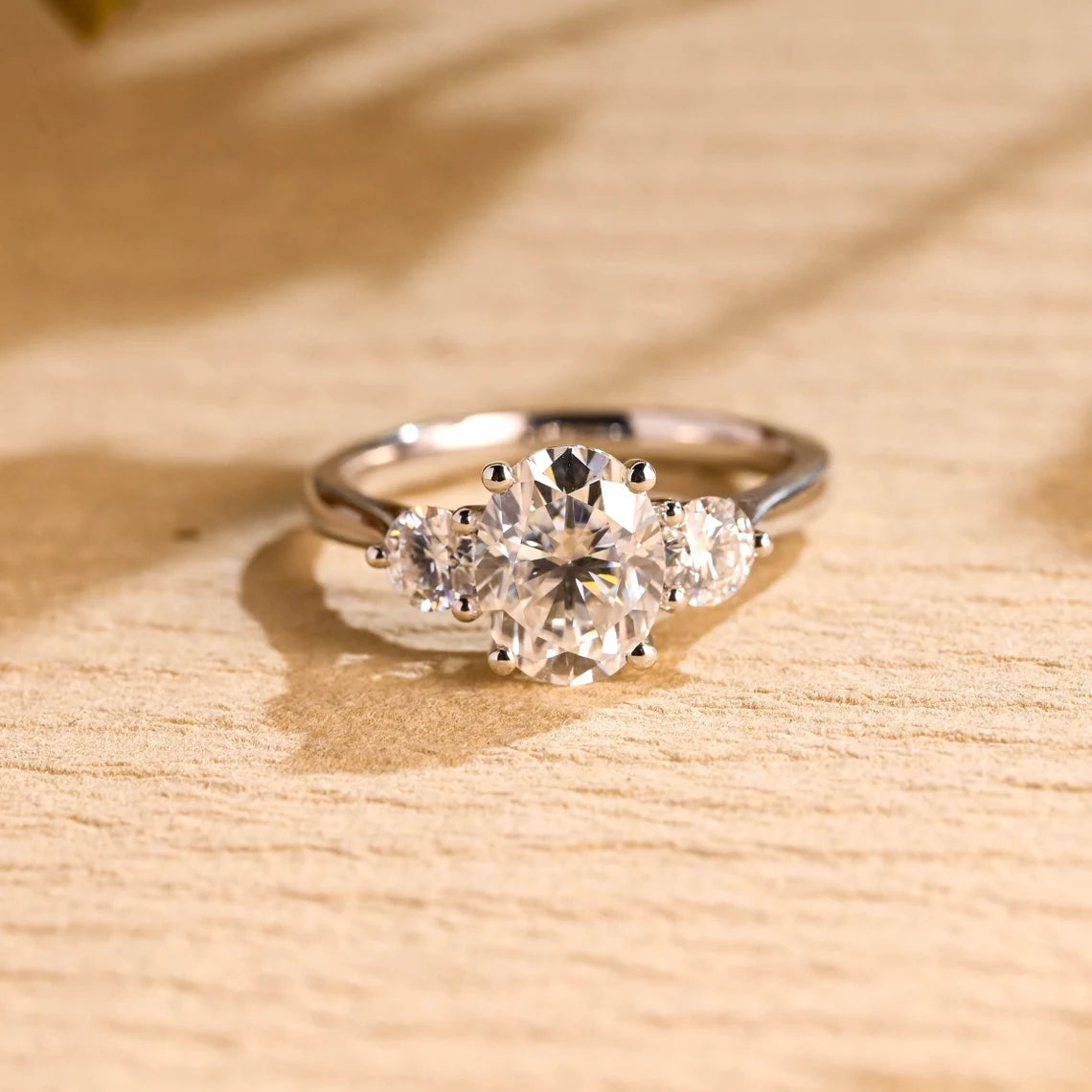 1.0 CT Oval Cut Three Stone Moissanite Engagement Ring