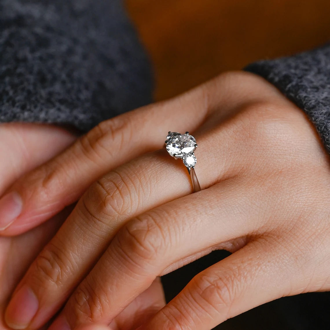 1.0 CT Oval Cut Three Stone Moissanite Engagement Ring