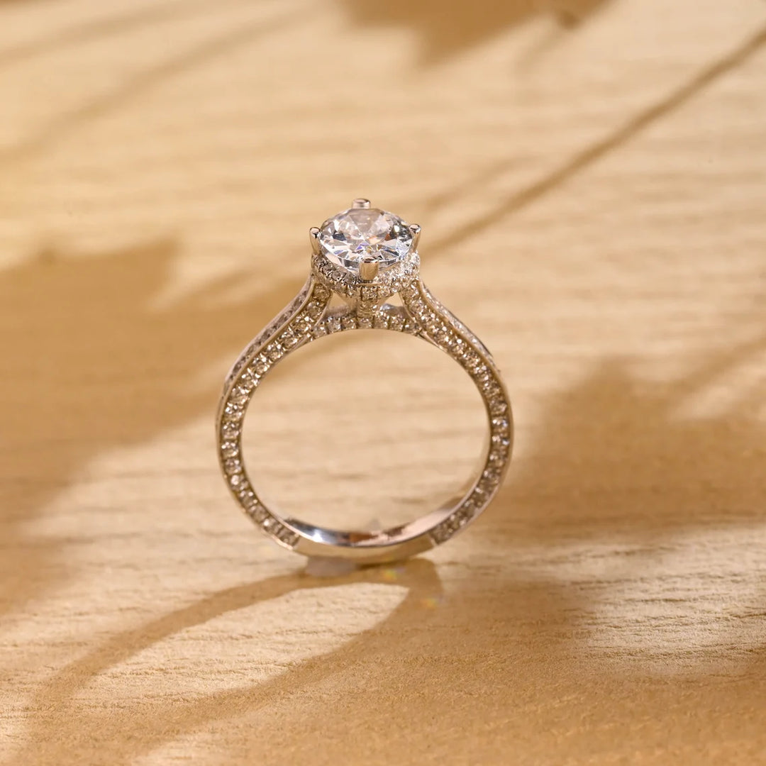 1.0 CT Oval Cut Three Side Pave Setting Moissanite Engagement Ring