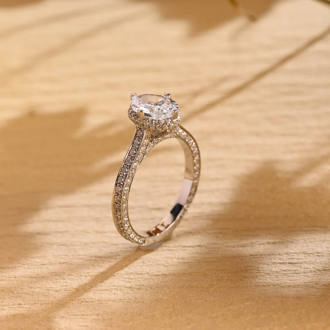 1.0 CT Oval Cut Three Side Pave Setting Moissanite Engagement Ring