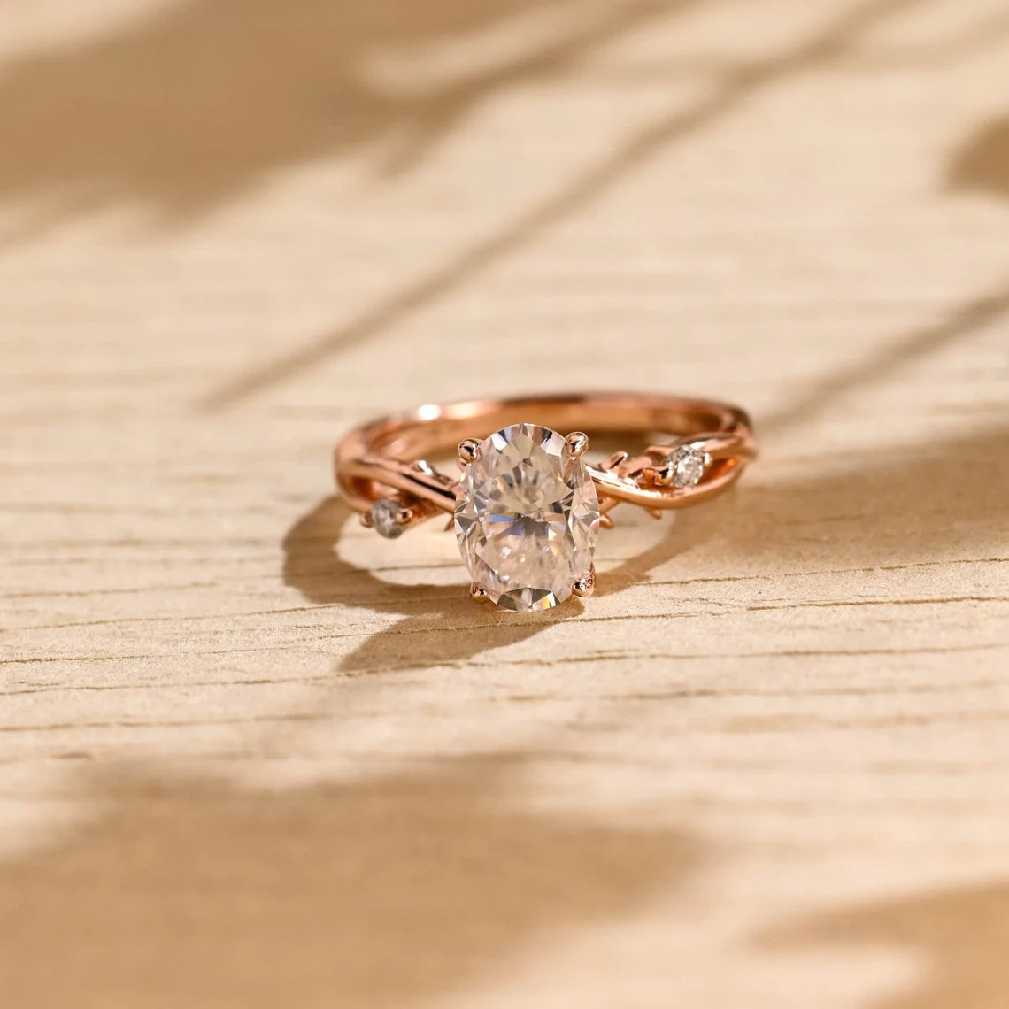 1.0 CT Oval Cut Twig Nature Inspired Moissanite Engagement Ring