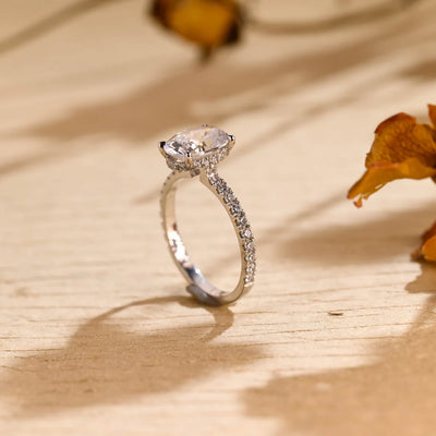 1.0 CT Oval Cut Hidden Halo Moissanite Engagement Ring