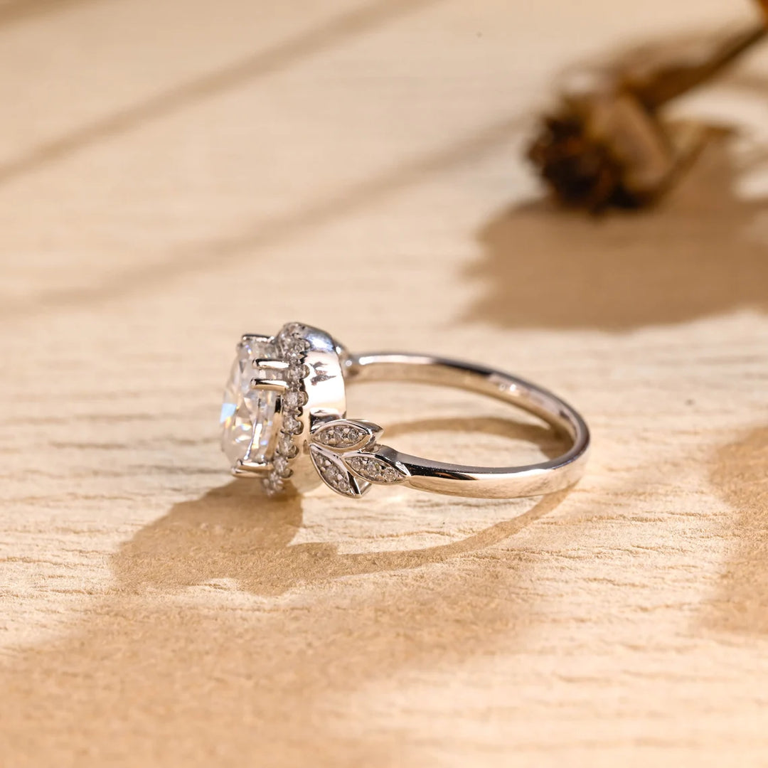 1.50 CT Oval Cut Halo Cluster Moissanite Engagement Ring